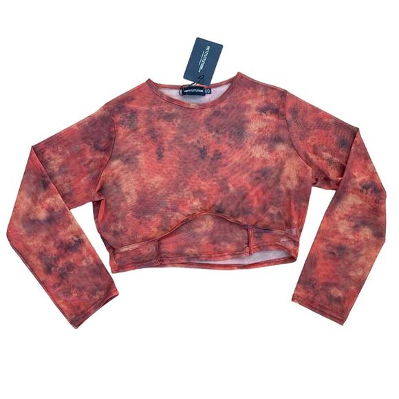 PrettyLittleThing Plus - Contrast Stitch Mesh Underbust Top in Orange - Picture 1 of 4